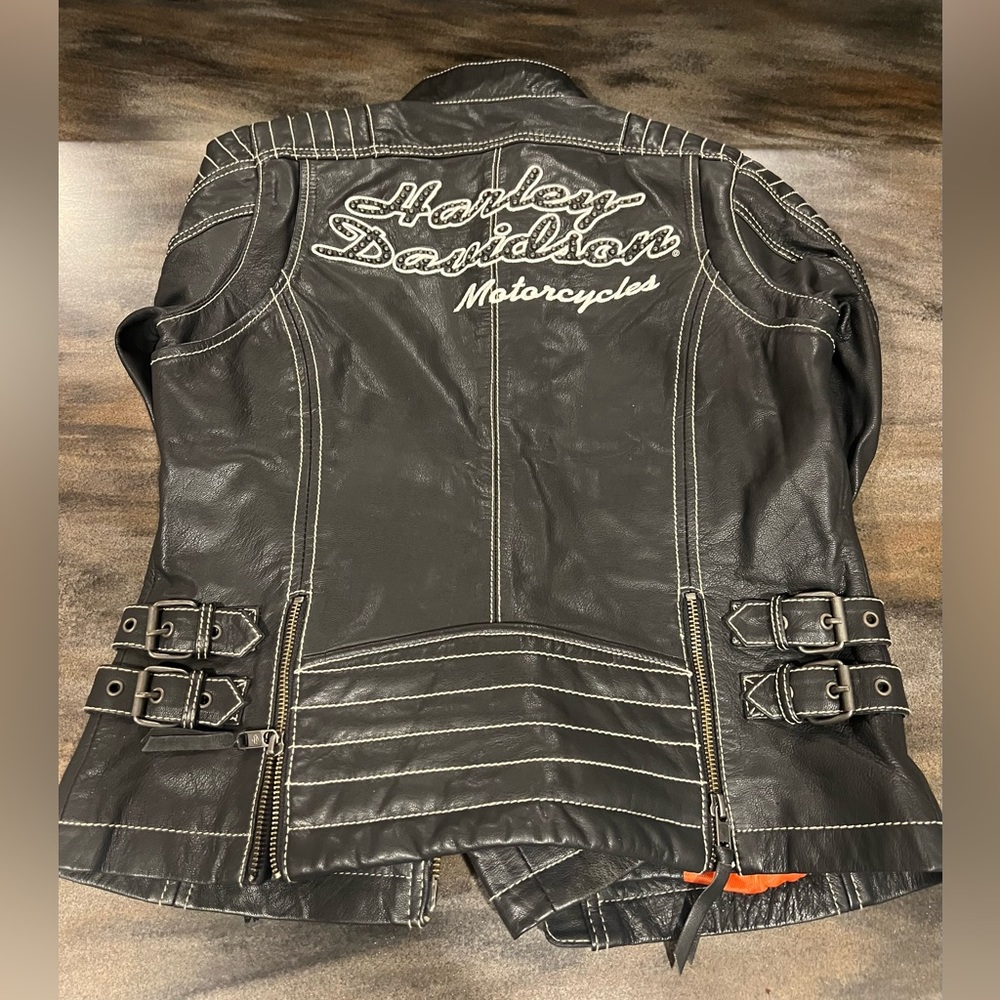 COPY - Size small leather Harley riding jacket.